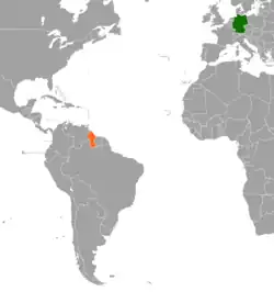 Lage von Deutschland und Guyana