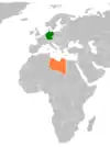 Lage von Deutschland und Libyen