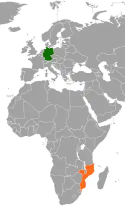Lage von Deutschland und Mosambik