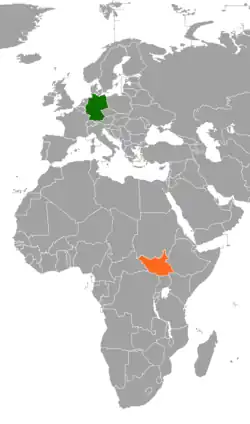 Lage von Deutschland und Südsudan