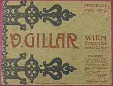 Valerian Gillar: Preisbuch, Mai 1899, vorderer Buchdeckel mit Titel