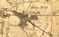 Gillrath im Jahre 1800 auf einer Karte von Jean Joseph Tranchot (die Burg links am Bildrand)