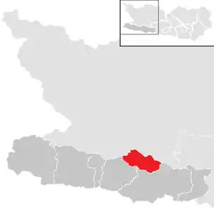 Lage der Gemeinde Gitschtal im Bezirk Hermagor (anklickbare Karte)