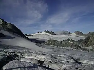 Blick über den Gletscher nach Westen auf ca. 3000 Metern Höhe (2008)