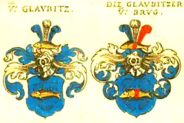 Stammwappen derer von Glaubitz zu Altengabel und zu Brieg nach Siebmacher (1605)