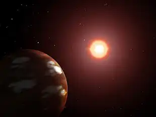 Künstlerische Darstellung von Gliese 436 b und seinem Stern