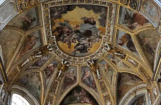 Verklärung der heiligen Philippus und Jakobus mit weiteren zehn Aposteln von Lanfranco im Gewölbe der Apsis