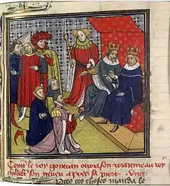 Herrschergewänder, mit Hermelin und Feh gefüttert und verbrämt (Frankreich,&nbsp;6.&nbsp;Jh.)