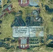 Graf Rudolf II. von Werdenberg-Sargans, und seine erste Frau Adelheid von Burgau auf der Stammtafel der Grafen von Montfort im Hauptstaatsarchiv Stuttgart