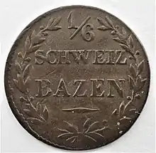 Graubündner 1/6 Bazen von 1842, Wertseite