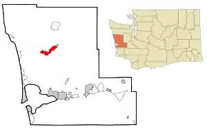 Lage von Humptulips im Grays Harbor County (links) und in Washington (rechts)
