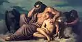 Prometheus stiehlt das Feuer vom schlafenden Zeus und Ganymed