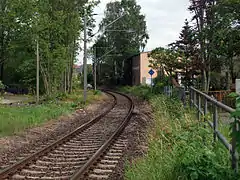 Ankündigung der Schutzstrecke, Ausfahrsignal des Berl Bf, Zwischensignal des Cottb Bf (Hintergrund)