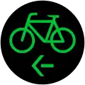 Grünes Radverkehr-Sinnbild mit Pfeil nach Links