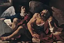 Matthäus mit dem Engel, 1620, Öl auf Leinwand, 120 × 179&nbsp;cm, Kapitolinische Museen, Rom