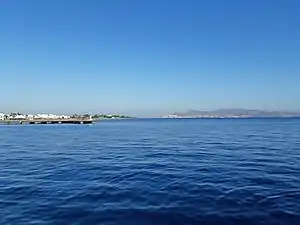 Blick von der Stadt Kos auf einen Teil des Golf von Kos Richtung Cap Ammoudia und
die türkische Küste