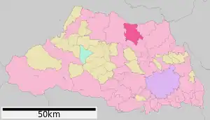 Lage Gyōdas in der Präfektur