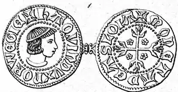 Pfennig-Münze Håkon Magnussons in seiner Zeit als Herzog.