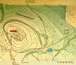Lageplan der Burgstelle und heutige Wanderwege