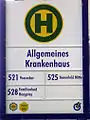 Haltestellenzeichen der Hagener Straßenbahn AG mit Linienzielen; Zeichen 224 entspricht nicht den Vorgaben der StVO