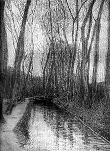 Skizze: Der Avre-Bach mit dem Treidelweg zwischen St. Mard und St. Aurin (1914)