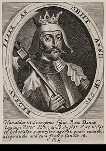 Harald&nbsp;II. in einer Darstellung aus dem 17. Jahrhundert