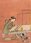 Mädchen am Webstuhl (Harunobu)