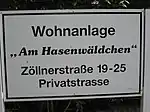 Schild für die Wohnanlage „Am Hasenwäldchen“