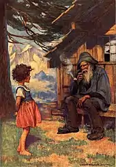 Heidi und ihr Großvater(Illustration von Jessie Willcox Smith um 1922 zum Roman Heidi von Johanna Spyri)