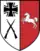 Wappen in Schildform. In der rechten Hälfte auf Silber das Eiserne Kreuz in Schwarz und Silber, darunter zwei gekreuzte Karabiner in Schwarz. In der linken Hälfte das weiße Niedersachsenross auf Rot.