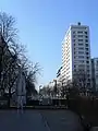 Ende der Straße beim Praterstern, rechts das Hochhaus, ganz hinten Spittelau