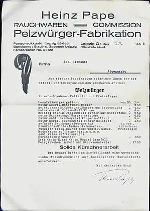 Großhandels-Werbeschreiben für Pelzwürger (1935)