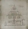Eine Zeichnung des damaligen Kaffeehauses Hudemann mit der 1925 umgebauten neuen Fassade, ca. 1925