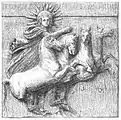 Helios-Metope: Helios mit Strahlenkranz taucht mit seinem Viergespann aus dem Meer auf