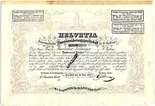 Namensaktie der HELVETIA Schweizerische Feuerversicherungsgesellschaft in St. Gallen über 5000 Franken, ausgegeben am 30. Juni 1862