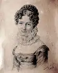 Henriette Seyler (1805–75), Tochter des Ludwig Erdwin Seyler und der Anna Henriette Gossler, gezeichnet von ihrer Schwester Molly (1822)