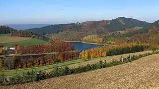Blick vom Höhenrücken Auf der Breite auf den Hennesee