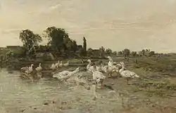 Gänse am Dorfweiher, nach 1880.