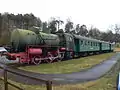 Drei Waggons der Hersfelder Kreisbahn in Kirchheim (Hessen)