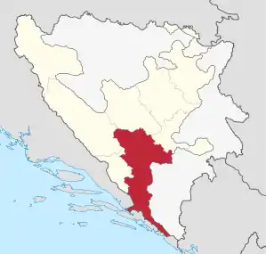 Lage des Kantons in Bosnien und Herzegowina