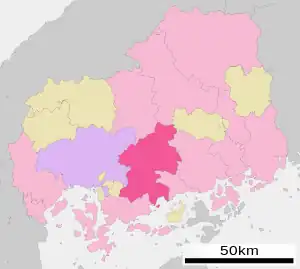 Lage Higashihiroshimas in der Präfektur
