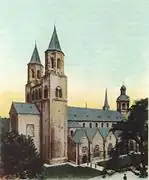 Neuromanischer Westbau (kolorierte Aufnahme um 1890)