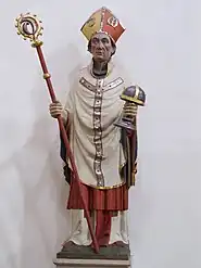 Godehard als Bischof von Hildesheim mit Stab und Hildesheimer Marienreliquiar (Basilika St. Godehard, Hildesheim, 19. Jh.)