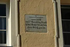 Hochwassermarke von 1598 im ersten Obergeschoss des Mautbeck, In den Grüben 192
