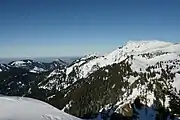 Der Hohe Freschen im Bregenzerwaldgebirge gesehen vom Nob in Laterns-Gapfohl in Vorarlberg.