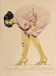 Plakat für das Strumpfhaus Poulet in Wiesbaden (vor 1924)