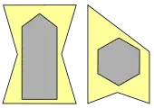 Hier braucht man 4 Wächter für
  
    
      
        n
        =
        11
      
    
    {\displaystyle n=11}
  
 Ecken. Das Linke geht auf Shermer zurück; das Rechte auf Arthur Delcher. Diese und die vorherigen Beispiele mit Löchern wurden in einer Hausaufgabe eines Seminars von O’Rourke gefunden.