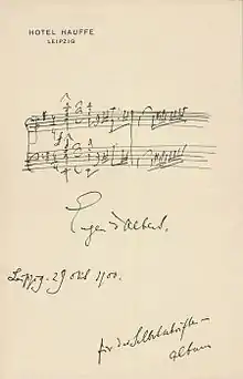 Autograph von Eugen d’Albert auf Briefpapier des Hotels