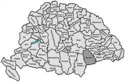 Lage des Komitats Hunyad