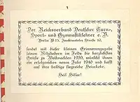 Einkleber des Reichsverbands Deutscher Turn-, Sport- und Gymnastiklehrer in IB 429 (Weihnachten 1939)
